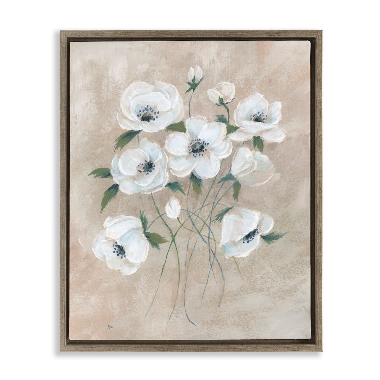 Stupell Industries Beige Neutral Flowers Floater Framed Canvas Wall Art Design by Nan
